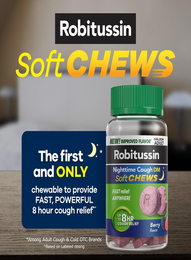 Robitussin Soft Chews, Nighttime Cough DM, Adult Formula, Berry Flavor, 20ct Chewable Tablets - Image 4